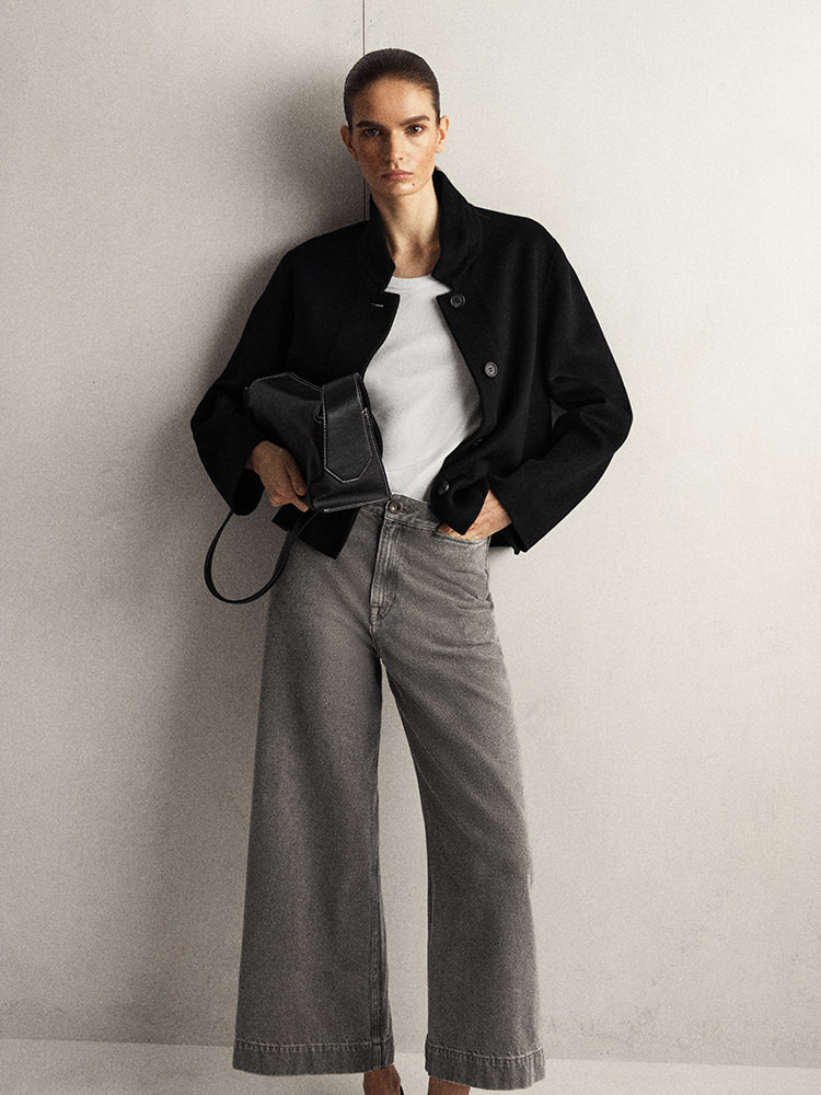 クロップド ワイドレッグデニムパンツ